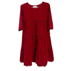 Hanna Andersson Girls Dress Size 110 CM (5) Red Velour Tiered Tulle Long Sleeve